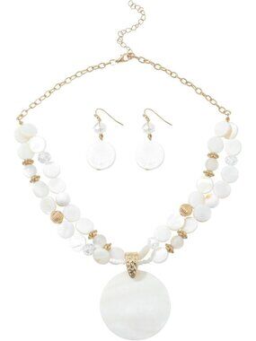 Women's White Layered Beads Statement Chunky Jewelry Necklace And Earring
